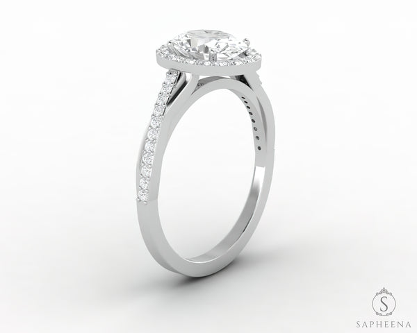 Demi 1.0 Ct Oval Cut Halo Engagement Ring with Side Stones