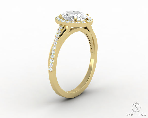 Demi 1.0 Ct Oval Cut Halo Engagement Ring with Side Stones