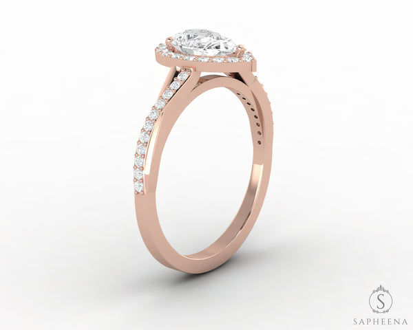 Demi 0.8 Ct Pear Cut Halo Engagement Ring with Side Stones
