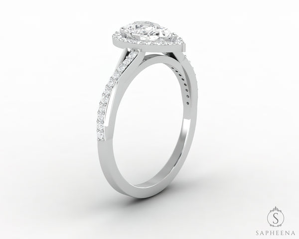 Demi 0.8 Ct Pear Cut Halo Engagement Ring with Side Stones