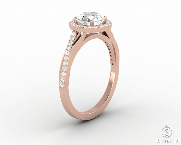 Demi 1.0 Ct Round Cut Halo Engagement Ring with Side Stones