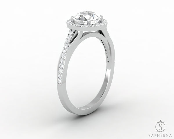Demi 1.0 Ct Round Cut Halo Engagement Ring with Side Stones