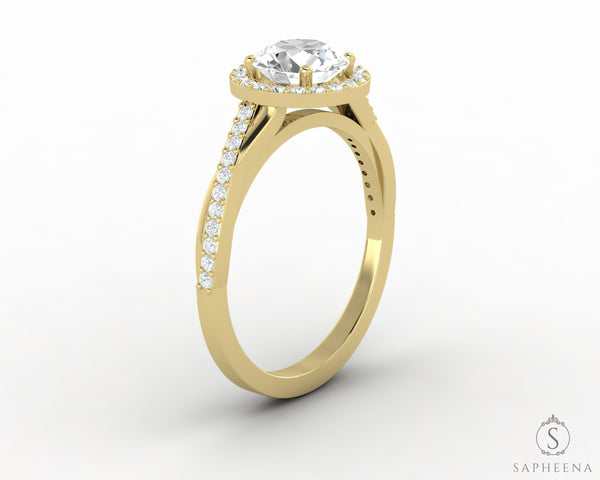 Demi 1.0 Ct Round Cut Halo Engagement Ring with Side Stones