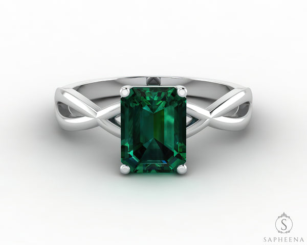 Viola 1.2 Ct Twisted Solitaire Emerald Cut Green Emerald Engagement Ring