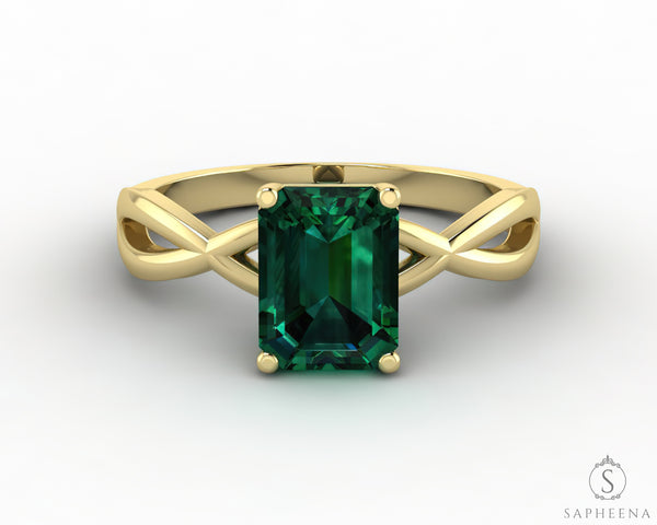 Viola 1.2 Ct Twisted Solitaire Emerald Cut Green Emerald Engagement Ring