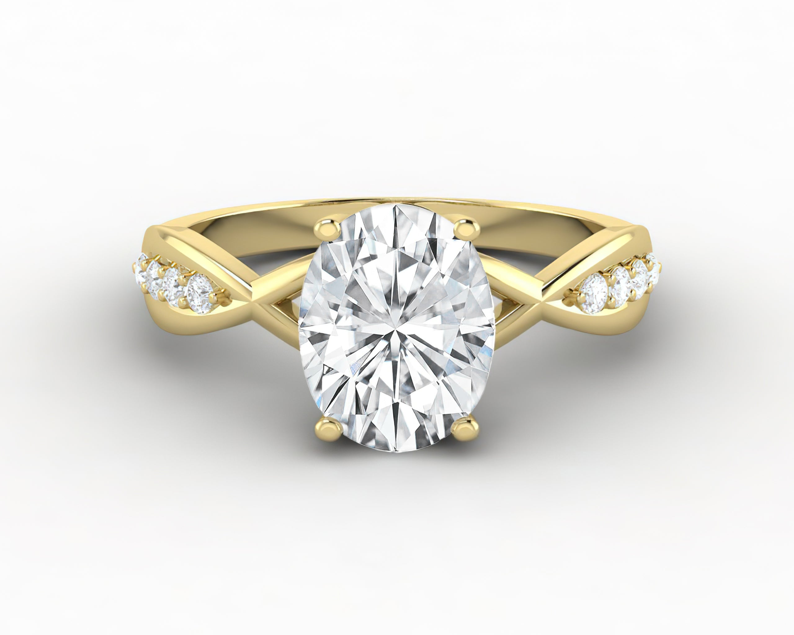 Viola 1.7 Ct Twisted Solitaire Oval Cut Engagement Ring With Side Stones