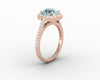 Aureola 1.5 Ct Cushion Cut Halo Aquamarine Engagement Ring with Diamond Side Stones