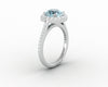 Aureola 1.5 Ct Cushion Cut Halo Aquamarine Engagement Ring with Diamond Side Stones