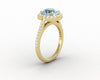 Aureola 1.5 Ct Cushion Cut Halo Aquamarine Engagement Ring with Diamond Side Stones