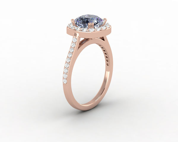 Aureola 1.5 Ct Cushion Cut Halo Grey Moissanite Engagement Ring with Side Stones