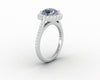 Aureola 1.5 Ct Cushion Cut Halo Grey Moissanite Engagement Ring with Side Stones