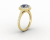 Aureola 1.5 Ct Cushion Cut Halo Grey Moissanite Engagement Ring with Side Stones