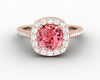 Aureola 2.0 Ct Cushion Cut Halo Chatham Champagne Peach Sapphire Engagement Ring with Side Stones