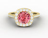 Aureola 2.0 Ct Cushion Cut Halo Chatham Champagne Peach Sapphire Engagement Ring with Side Stones