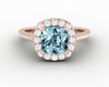 Aureola 1.5 Ct Cushion Cut Halo Aquamarine Engagement Ring with Diamond Side Stones