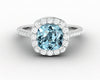 Aureola 1.5 Ct Cushion Cut Halo Aquamarine Engagement Ring with Diamond Side Stones