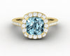 Aureola 1.5 Ct Cushion Cut Halo Aquamarine Engagement Ring with Diamond Side Stones