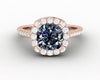 Aureola 1.5 Ct Cushion Cut Halo Grey Moissanite Engagement Ring with Side Stones