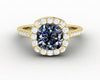 Aureola 1.5 Ct Cushion Cut Halo Grey Moissanite Engagement Ring with Side Stones