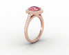 Aureola 2.0 Ct Cushion Cut Halo Chatham Champagne Peach Sapphire Engagement Ring with Side Stones