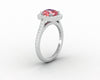 Aureola 2.0 Ct Cushion Cut Halo Chatham Champagne Peach Sapphire Engagement Ring with Side Stones