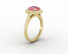 Aureola 2.0 Ct Cushion Cut Halo Chatham Champagne Peach Sapphire Engagement Ring with Side Stones