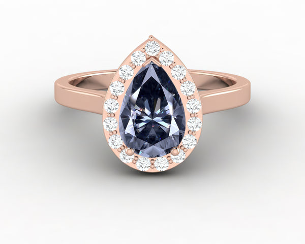 Aureola 1.50 Ct Pear Cut Halo Grey Moissanite Engagement Ring