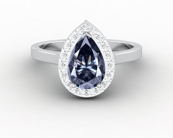 Aureola 1.50 Ct Pear Cut Halo Grey Moissanite Engagement Ring