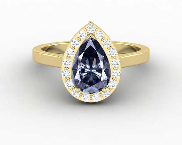 Aureola 1.50 Ct Pear Cut Halo Grey Moissanite Engagement Ring