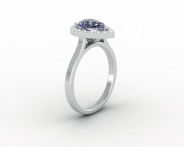 Aureola 1.50 Ct Pear Cut Halo Grey Moissanite Engagement Ring