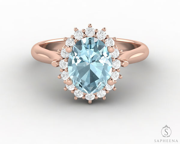Maia 1.75 Ct Oval Cut Halo Natural Aquamarine Engagement Ring