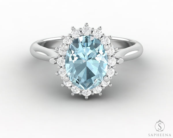 Maia 1.75 Ct Oval Cut Halo Natural Aquamarine Engagement Ring