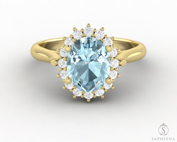 Maia 1.75 Ct Oval Cut Halo Natural Aquamarine Engagement Ring