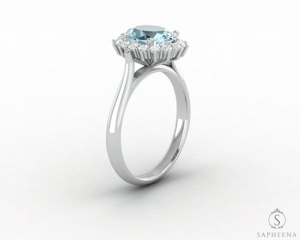 Maia 1.75 Ct Oval Cut Halo Natural Aquamarine Engagement Ring